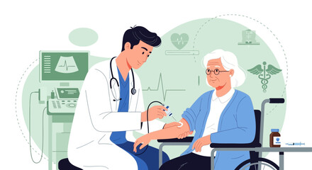 Obraz premium Medical Professional Providing Elderly Patient Assistance via Injection Procedure In Clinic
