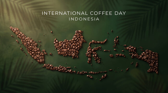Indonesia archipelago shaped from coffee beans for International Coffee Day