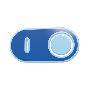 Glossy light blue and dark blue toggle switch icon in off position for user interface on white background isolated on a transparent background