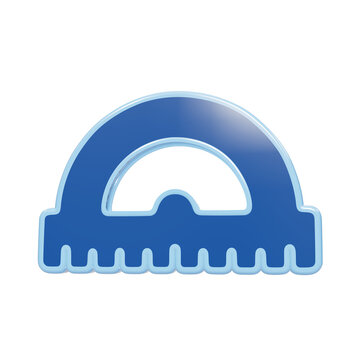Shiny blue plastic protractor semi-circle angle measurement tool for geometry and technical tasks semi circle isolated on a transparent background