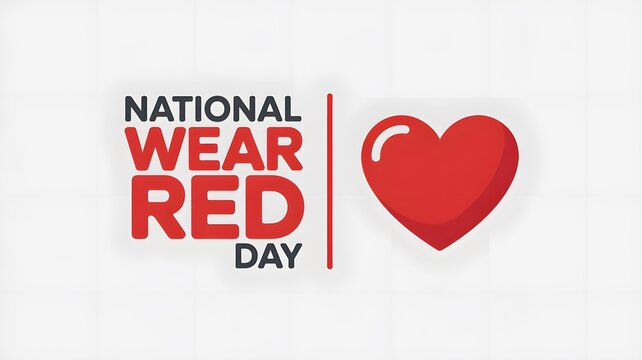 National wear red day awareness event graphic with a bold red heart icon on white background
