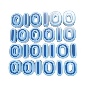 3D glossy blue binary code matrix numbers zero and one arranged in rows representing computer data icon isolated on a transparent background