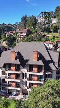 Capivari Village In Campos Do Jordao Sao Paulo Brazil. Aerial View Of A Bustling Downtown Cityscape With Modern Buildings. Downtown Cityscape. District Skyline. Campos do Jordao Sao Paulo.