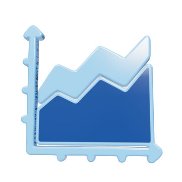 3D rendered blue line chart graph icon with upward trend lines and coordinate axes for growth line graph isolated on a transparent background
