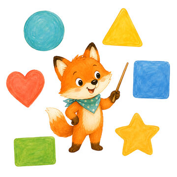 Cute Fox Learning Basic Shapes for Preschool Education