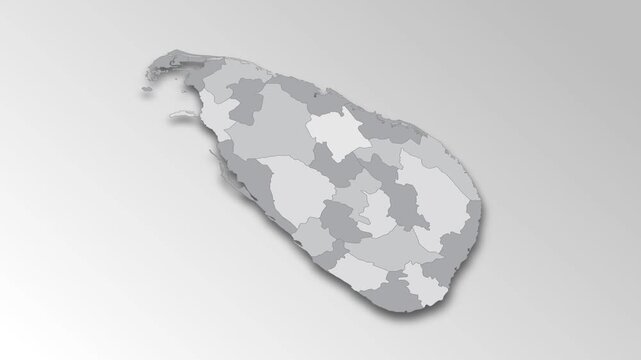 3D  Sri Lanka map with all Departments in gray. Three dimensional map Sri Lanka with shadow  on white background for your design . 4K.  Animated Video