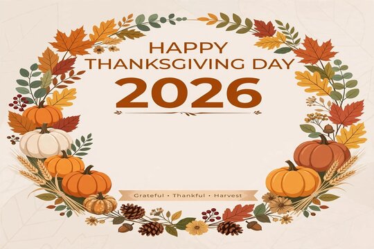 Happy Thanksgiving Day 2026 Social Media Post Vector Template with Pum