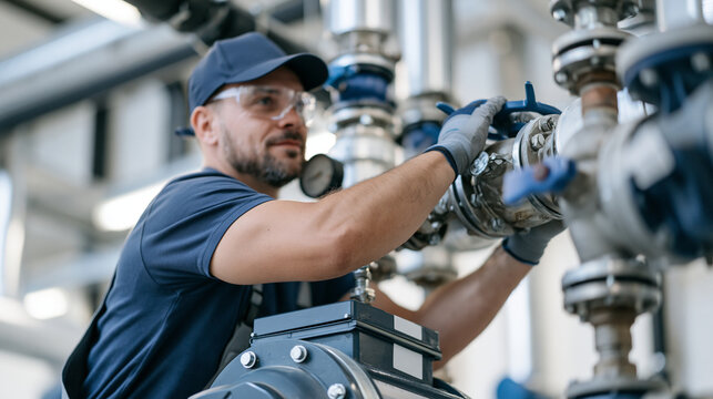 Technician installing circulation pump v 4