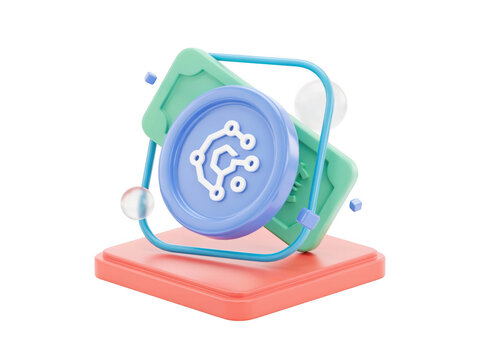 3d digital coin icon with network symbol