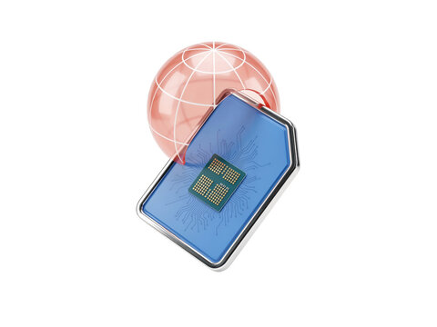 Blue sim card icon with a red globe symbol