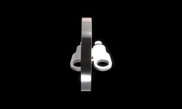 3d animation of a binocular icon rotating in a circle against black background, perfect for travel or discovery concepts.