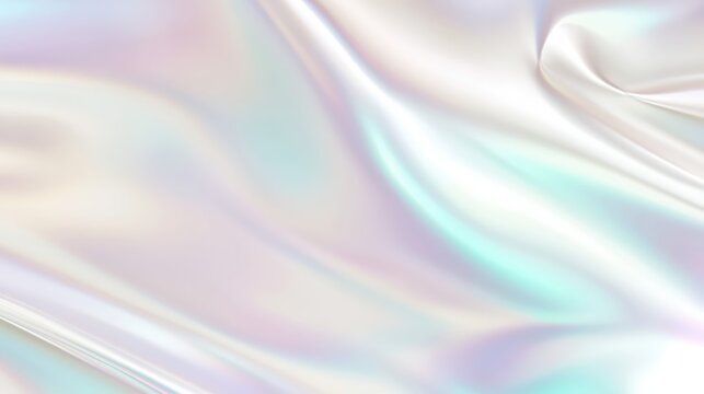 Close-up of iridescent foil with mother-of-pearl effect and silky shimmer. Elegant pastel hues of cream, lavender, and mint create a high-end abstract background.