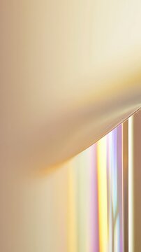 A crystal prism meets a delicate feather, refracting soft spectrum colors in ivory and gold light. Minimalist composition with smooth gradients and a premium aesthetic.