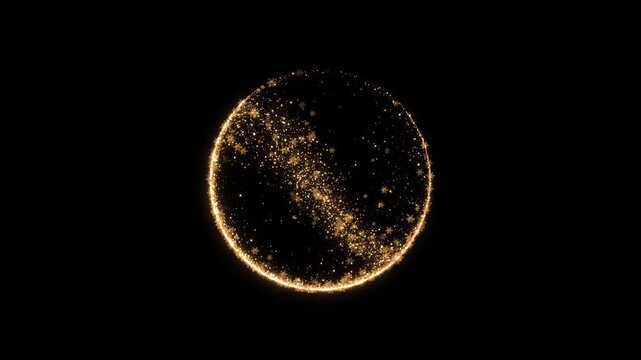 Festive gold glitter forms luminous round border snow particles decorative snowflakes. Christmas intros, holiday wishes, winter sales, invitations, gift promotions, family greetings, magical seasonal
