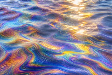 Fototapeta premium Oil slick shimmering with rainbow colors on water surface