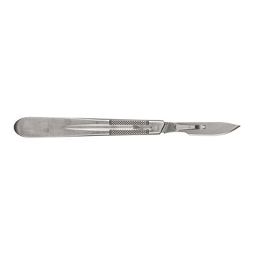 Stainless steel surgical scalpel knife on transparent background