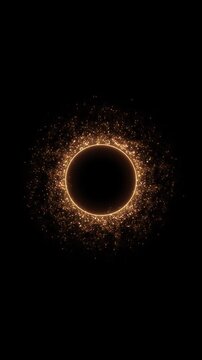A glowing golden eclipse ring shines halo of glitter particles luxury reveals, cosmic titles, award intros, premium branding, frames, technology presentations, cinematic openers celestial backgrounds.
