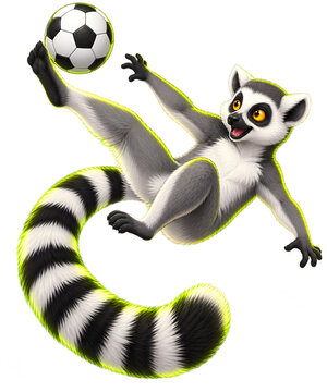 sports football animal lemur kicking soccer ball transparent background


