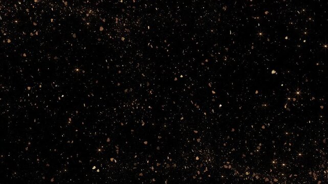 golden fragments lights drift across glitter field. premium advertising, gala presentations, trophy reveals, festive greetings, party invitations, cinematic overlays, luxury branding celebratory edits