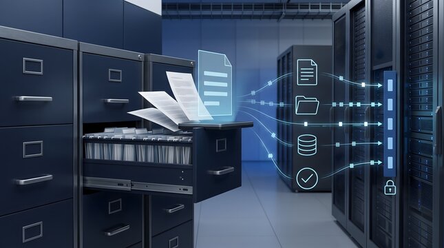 Digital data transfer from filing cabinet to server racks