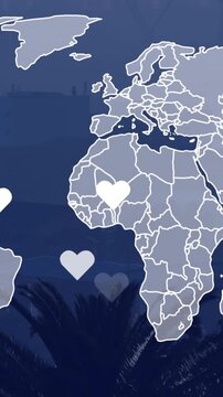 Animation of world map over palm tree and cityscape