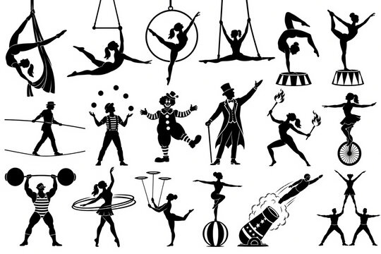 circus performers black
 silhouette  icons jpg