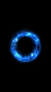 A bright blue electrical ring crackles with lightning smoky plasma background. Perfect for sci-fi portals, game effects, power reveals, logo animations, transitions, technology promos, cinematic VFX.