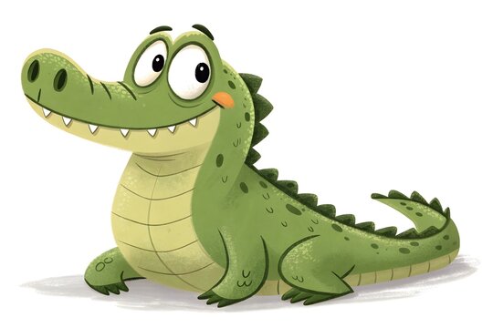 Cartoon crocodile sitting happily with big eyes