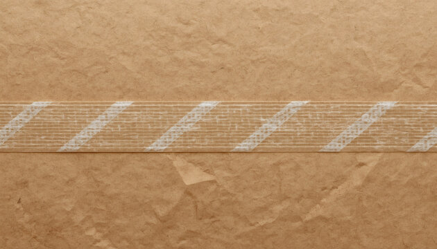 Reinforced fiberglass kraft packaging tape macro. Logistics background.