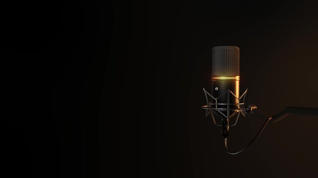 Elegant studio microphone glowing against a dark cinematic backdrop. A premium visual for spoken word, audiobooks, narration, ASMR, live vocal performance, announcements, and creative sound production