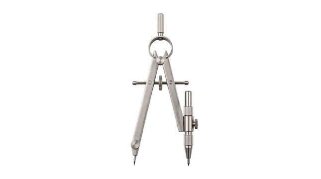 Professional metal drawing compass isolated on black background. Ideal for engineering, architectural design, geometry, drafting, education, and precision measurement concepts.
