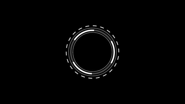 Futuristic hud circle interface loading element with glowing dotted tech rings rotating on black background digital loader on a dark motion abstract scifi cyber data