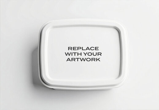Rectangular plastic container mockup with lid, top-down view on a clean surface, realistic packaging presentation for branding, product display, and graphic design template