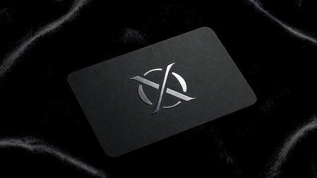 A sleek black credit card with a metallic silver logo on a dark textured background.