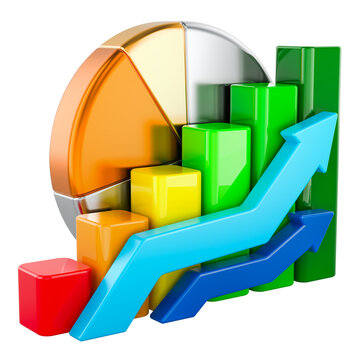 Business growth chart with upward arrows and financial analytics. 3D rendering