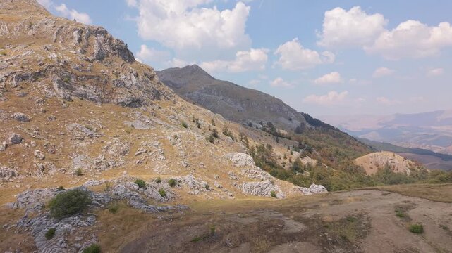Aerial Flyover of Rocky Ridge and Sunbaked Dry Meadows on Visocica Mountain, Bosnia and Herzegovina