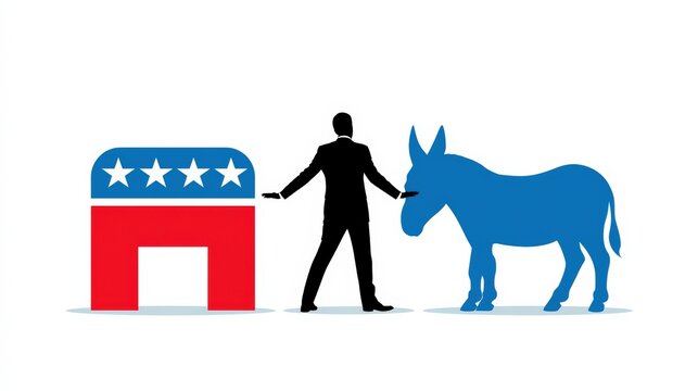 Businessman Balancing Us Political Parties, Republican and Democrat
