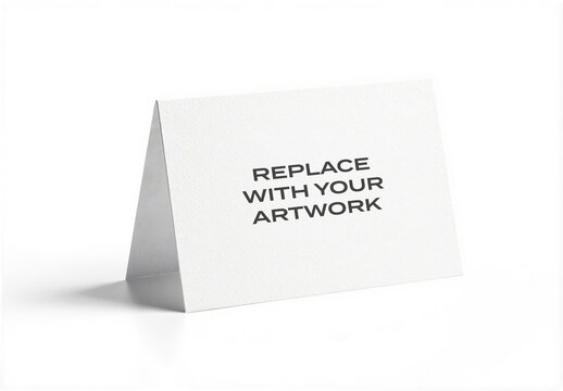 Textured paper tent card mockup with placeholder text on a clean surface, realistic stationery presentation for branding and graphic design, template business or invitation display