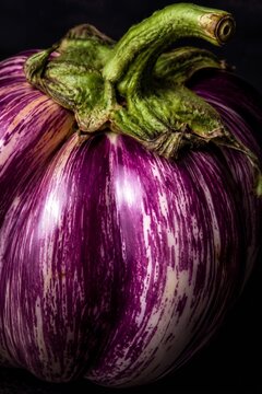 Macro close-up of striped purple eggplant