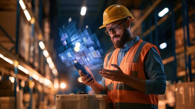 Augmented Reality Warehouse Worker Using Tablet for Logistics