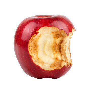 Red apple with a bite taken out showing the inner flesh  