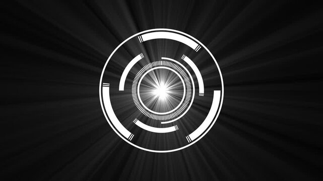 Futuristic round hud scanner target interface rotating on a dark background sci-fi cybernetic targeting scope element spinning against a black screen sci-fi cyber tech technology scope