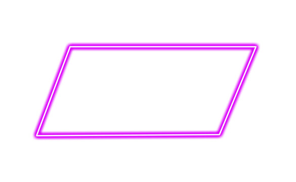 Glowing neon pink parallelogram isolated on transparent background