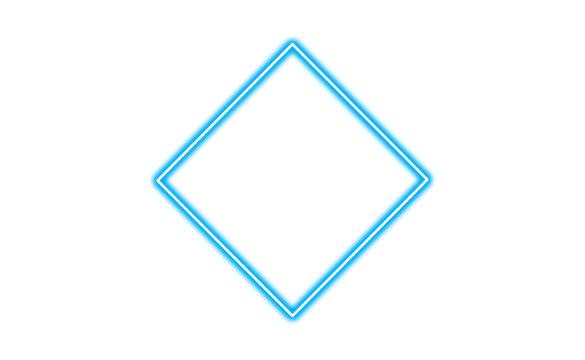 Neon blue rhombus shaped glowing frame isolated on transparent background