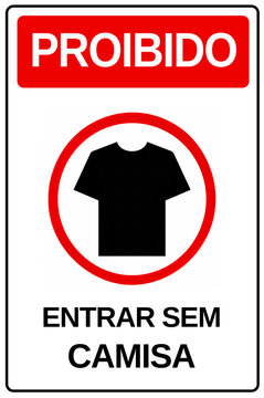 placa aviso proibido entrar sem camisa