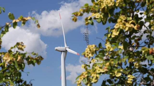 Wind turbine blades spinning producing renewable energy