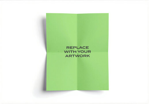 Folded paper mockup with central text placement on white background, flat lay presentation for graphic design, print media, branding, and stationery templates