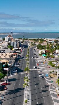 Atalaia Avenue In Aracaju Sergipe Brazil. Bird Eye View Of A Amazing Coastal Beach In The Summer Holiday. Urban Backgrounds. Downtown Cityscape. Aracaju Sergipe.