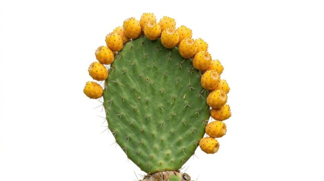 Green Prickly Pear Cactus Pad with Ripe Yellow Cactus Fruits