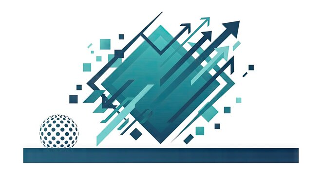 Abstract geometric design with blue diamond and upward arrows

